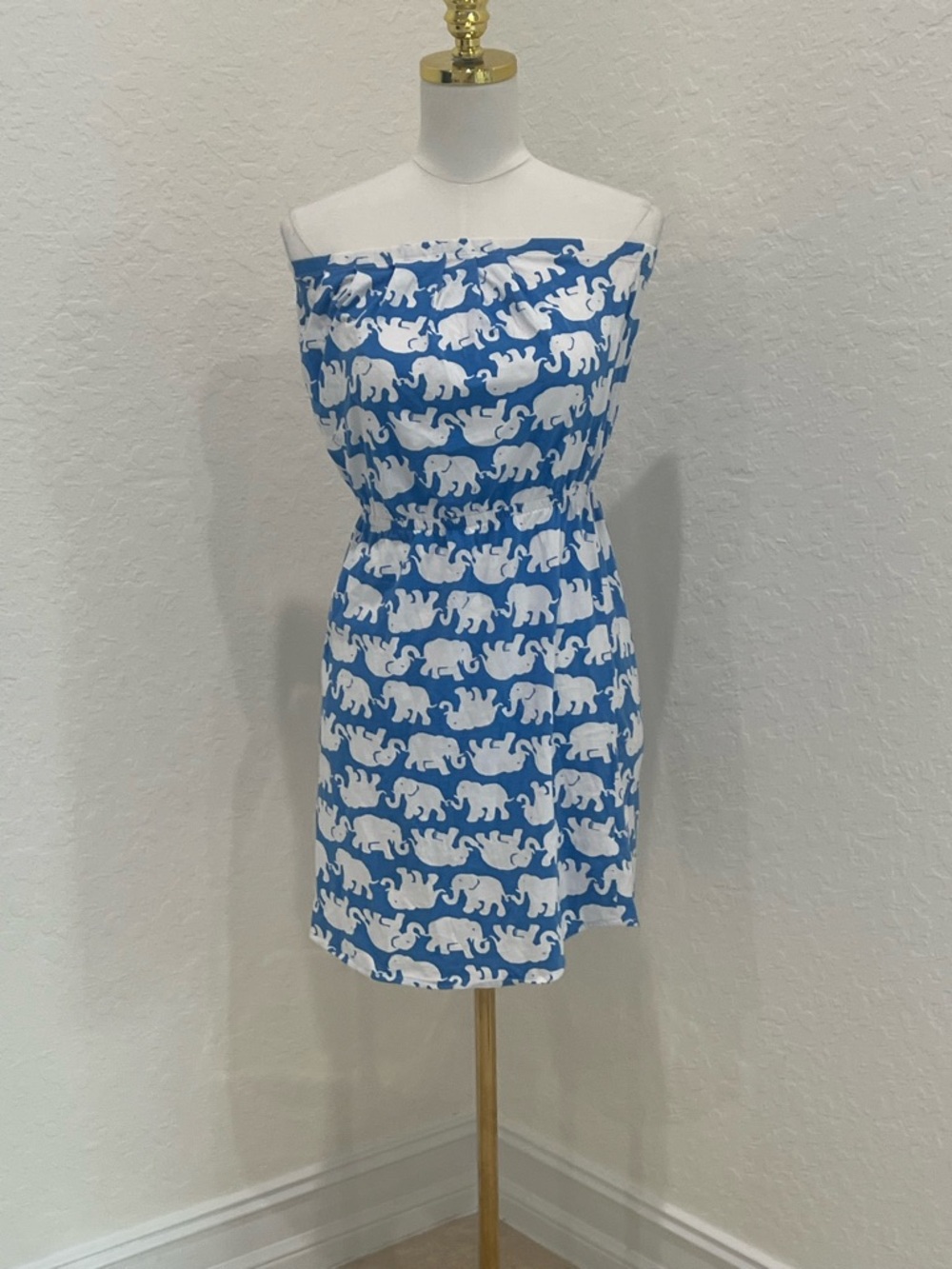 Lilly Pulitzer Blue and White Elephant Print Strapless Dress